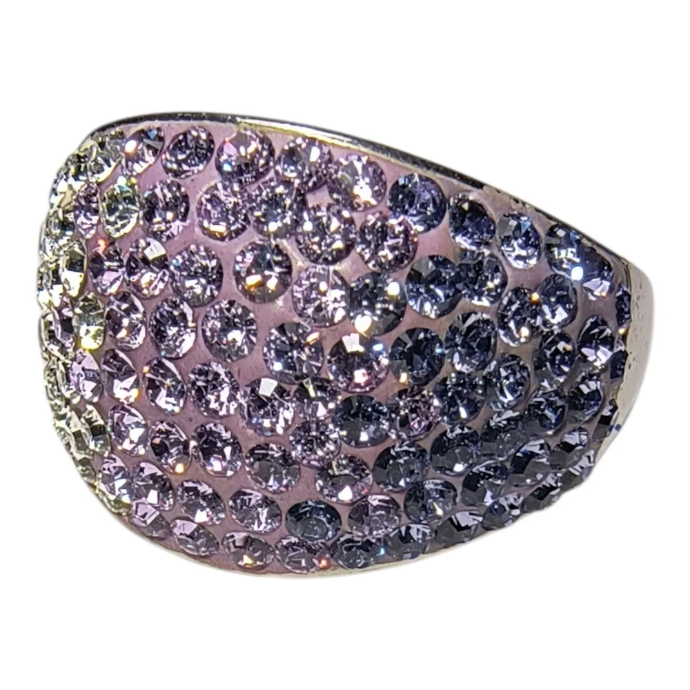 Purple Chunky Sterling Silver & Crystal Graduated Color Ombre Ring